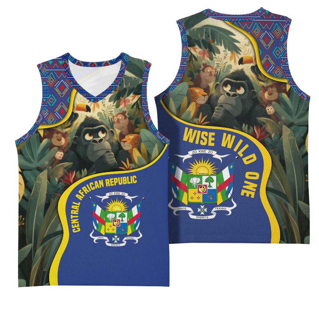Central African Republic Basketball Jersey with Jungle Animal Design and National Emblem Pattern - Wonder Print Shop