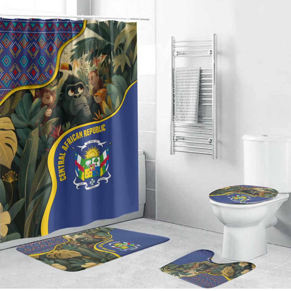Central African Republic Bathroom Set with Jungle Animal Design and National Emblem Pattern - Wonder Print Shop