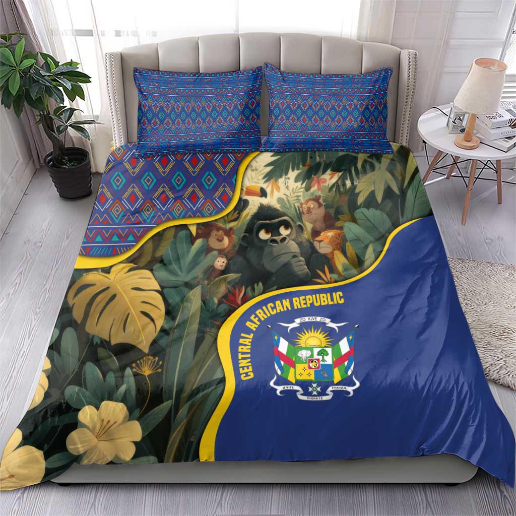 Central African Republic Bedding Set with Jungle Animal Design and National Emblem Pattern - Wonder Print Shop