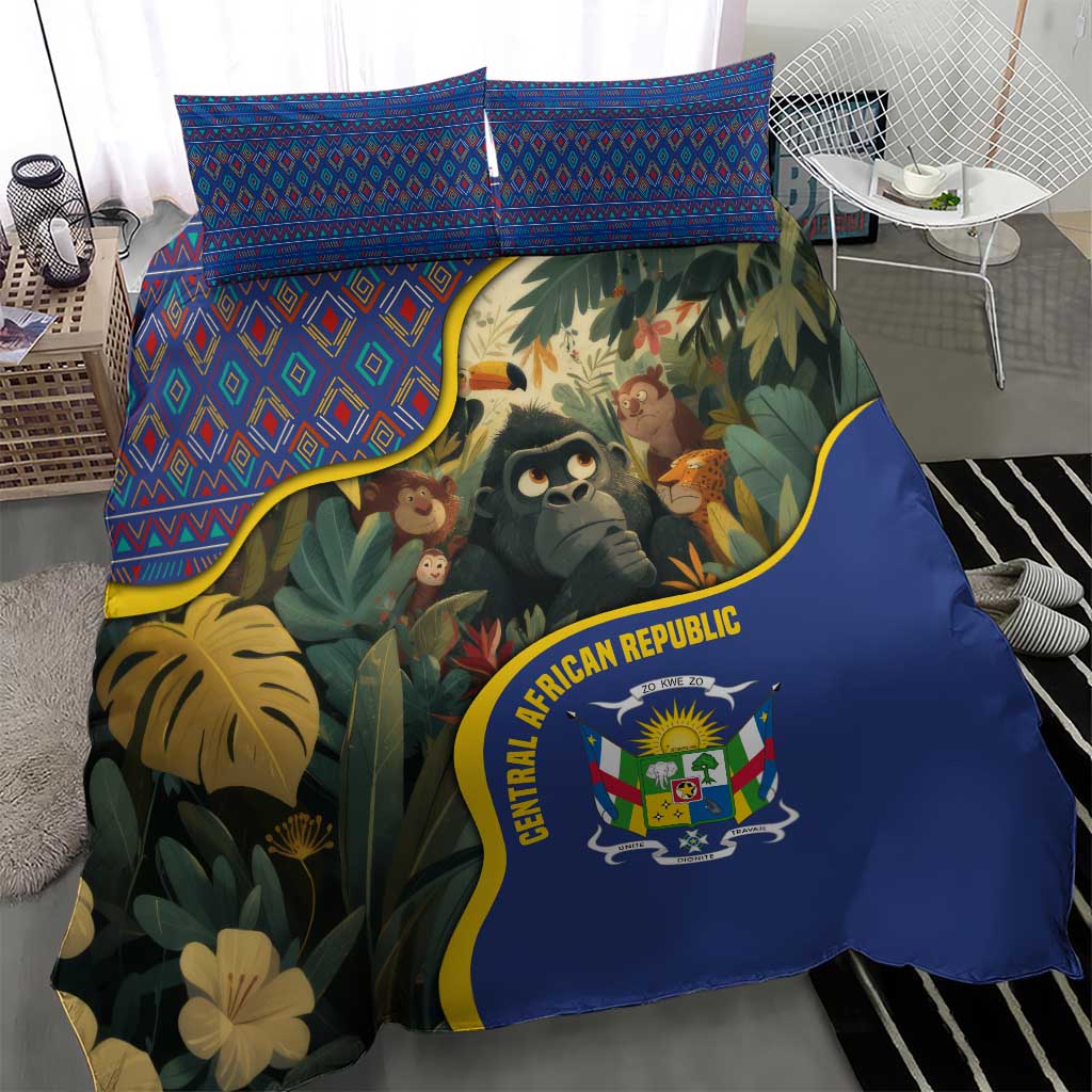 Central African Republic Bedding Set with Jungle Animal Design and National Emblem Pattern - Wonder Print Shop