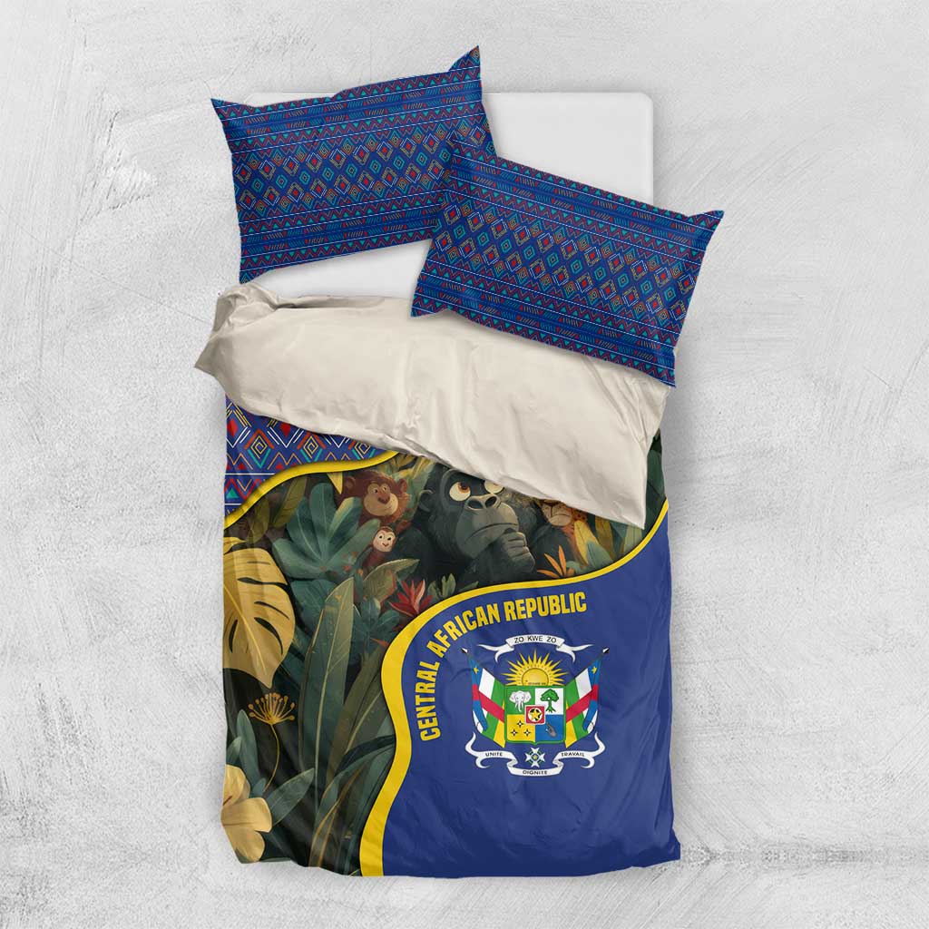 Central African Republic Bedding Set with Jungle Animal Design and National Emblem Pattern - Wonder Print Shop