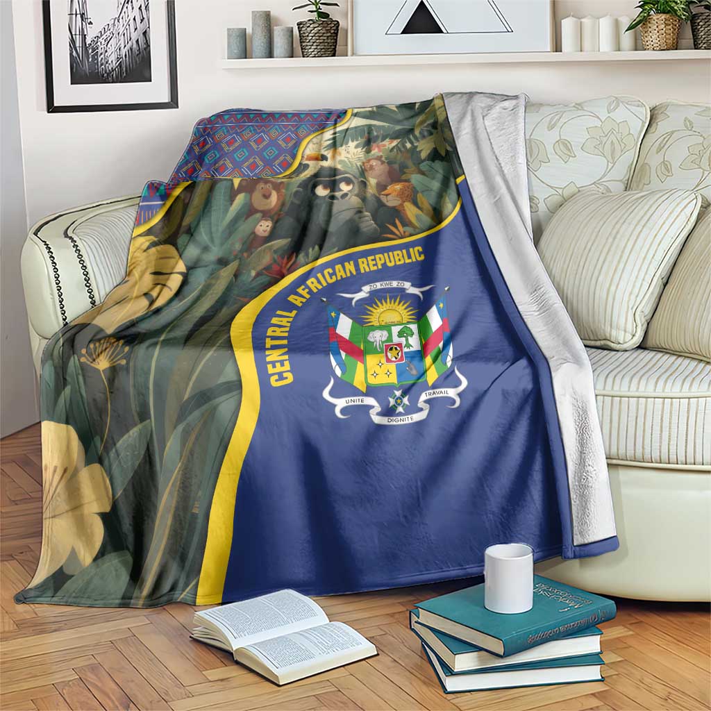 Central African Republic Blanket with Jungle Animal Design and National Emblem Pattern - Wonder Print Shop