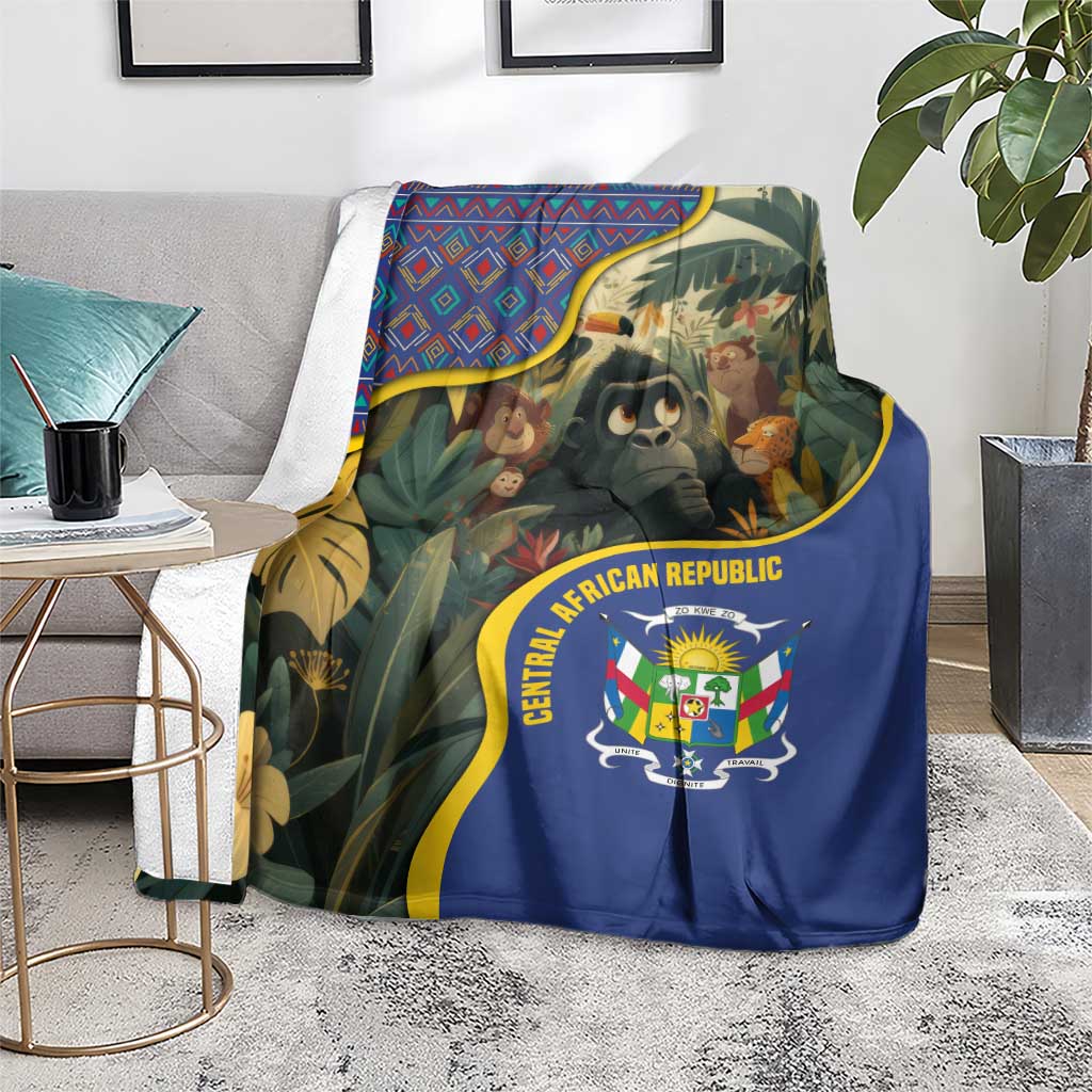 Central African Republic Blanket with Jungle Animal Design and National Emblem Pattern - Wonder Print Shop