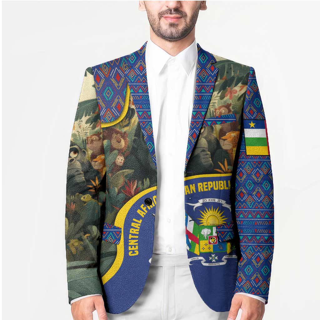 Central African Republic Blazer with Jungle Animal Design and National Emblem Pattern - Wonder Print Shop