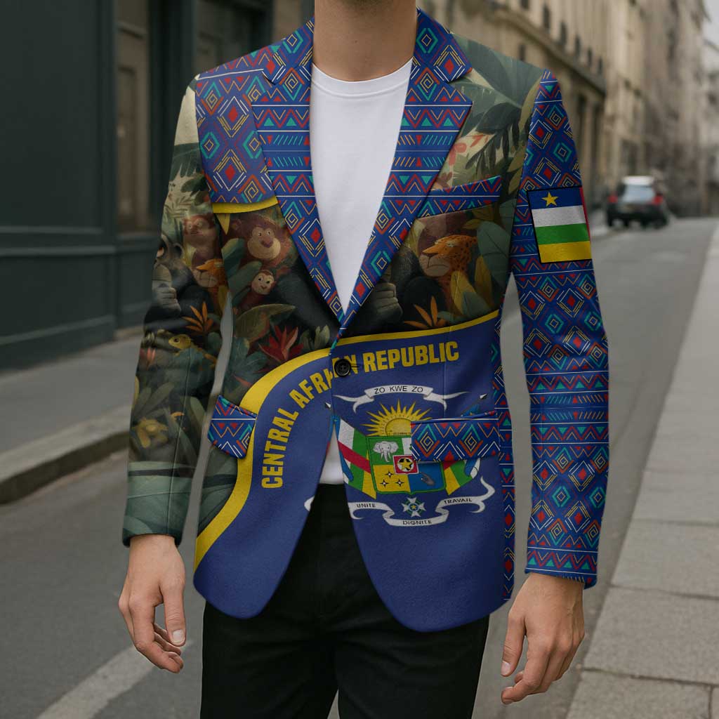 Central African Republic Blazer with Jungle Animal Design and National Emblem Pattern - Wonder Print Shop