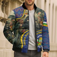 Central African Republic Bomber Puffer Jacket with Jungle Animal Design and National Emblem Pattern - Wonder Print Shop