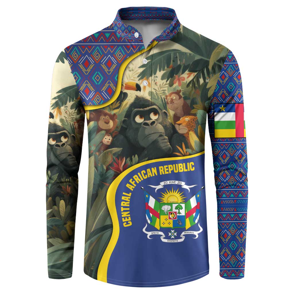 Central African Republic Button Sweatshirt with Jungle Animal Design and National Emblem Pattern - Wonder Print Shop