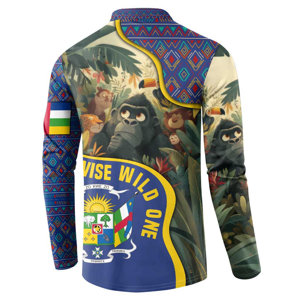 Central African Republic Button Sweatshirt with Jungle Animal Design and National Emblem Pattern - Wonder Print Shop