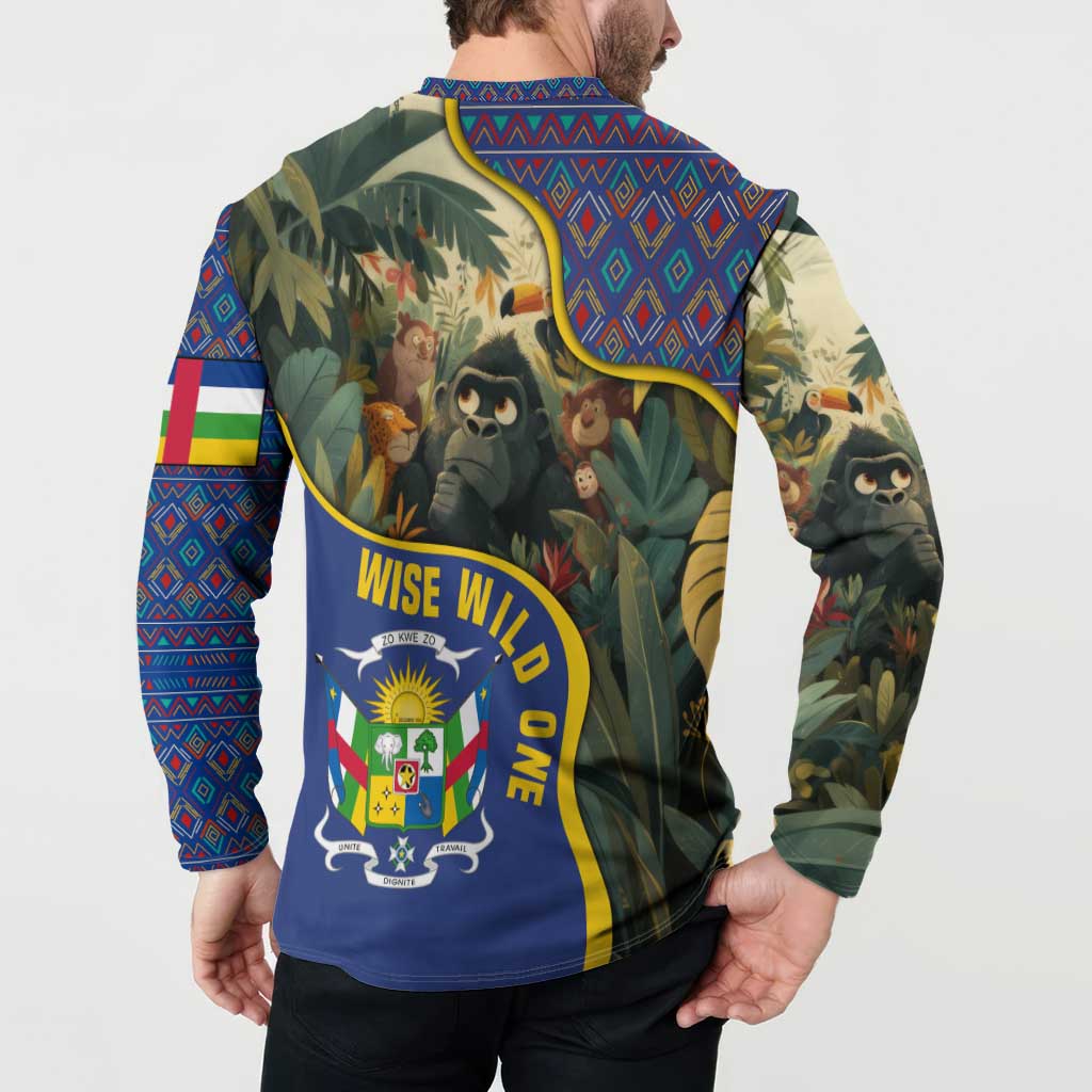 Central African Republic Button Sweatshirt with Jungle Animal Design and National Emblem Pattern - Wonder Print Shop
