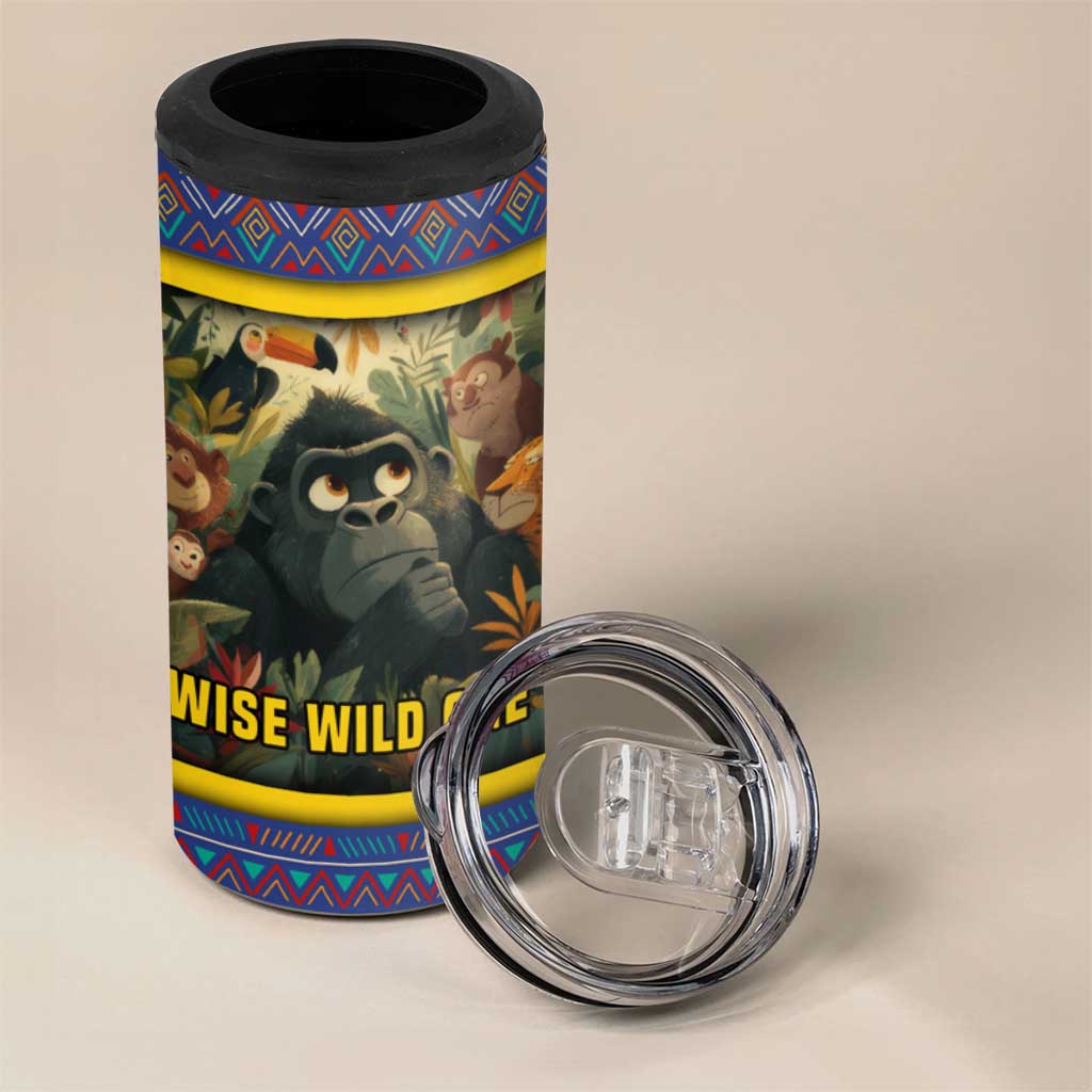 Central African Republic 4 in 1 Can Cooler Tumbler with Jungle Animal Design and National Emblem Pattern - Wonder Print Shop