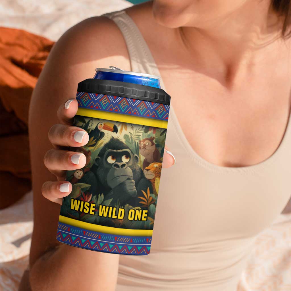 Central African Republic 4 in 1 Can Cooler Tumbler with Jungle Animal Design and National Emblem Pattern - Wonder Print Shop