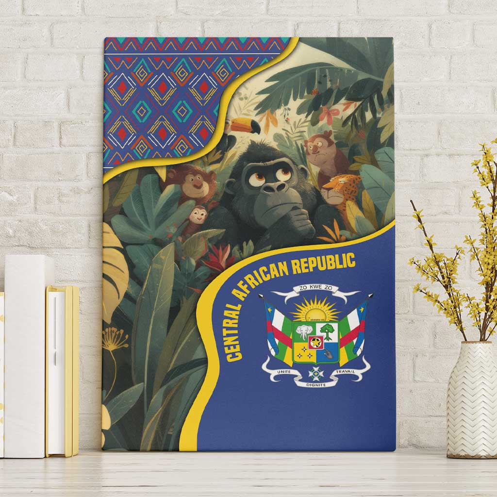 Central African Republic Canvas Wall Art with Jungle Animal Design and National Emblem Pattern - Wonder Print Shop