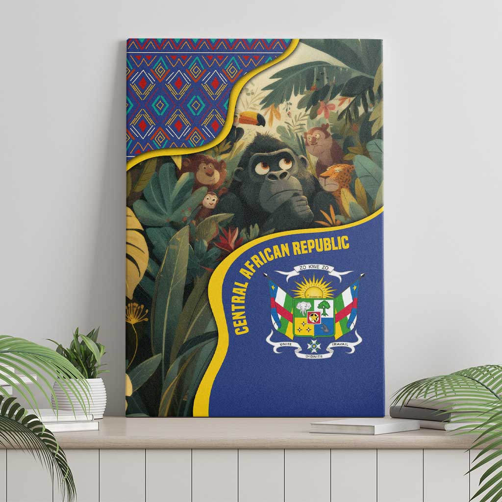 Central African Republic Canvas Wall Art with Jungle Animal Design and National Emblem Pattern - Wonder Print Shop