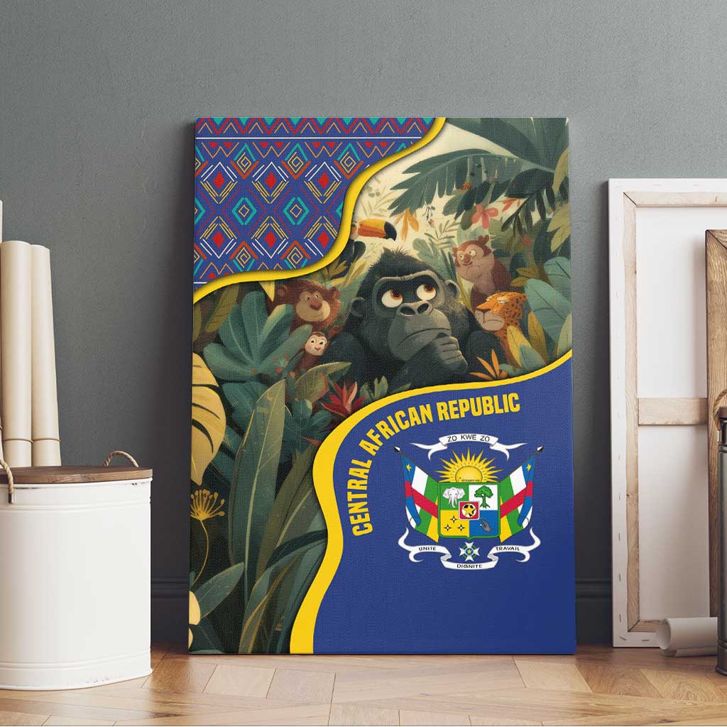 Central African Republic Canvas Wall Art with Jungle Animal Design and National Emblem Pattern - Wonder Print Shop