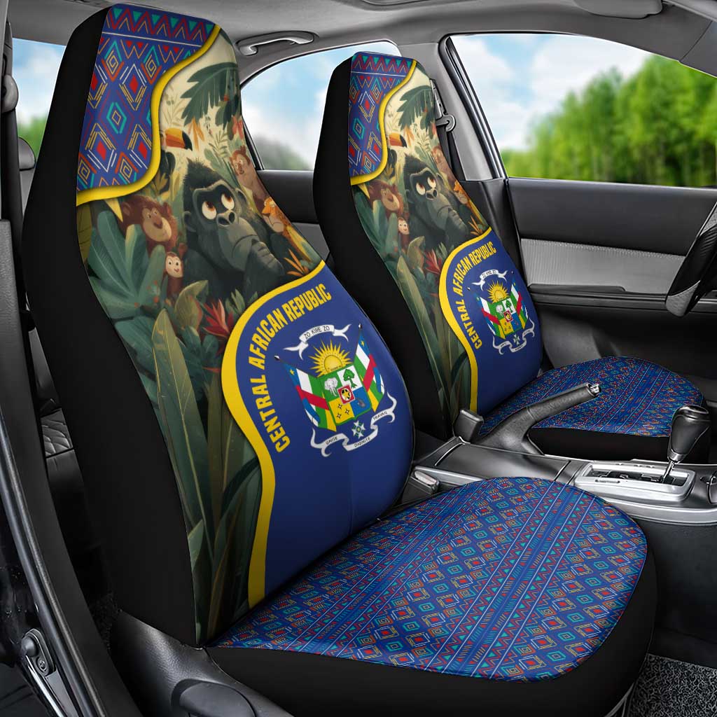 Central African Republic Car Seat Cover with Jungle Animal Design and National Emblem Pattern - Wonder Print Shop