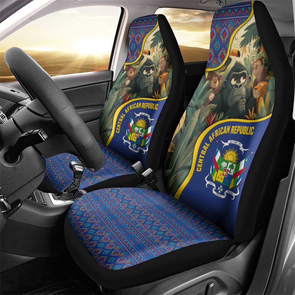 Central African Republic Car Seat Cover with Jungle Animal Design and National Emblem Pattern - Wonder Print Shop