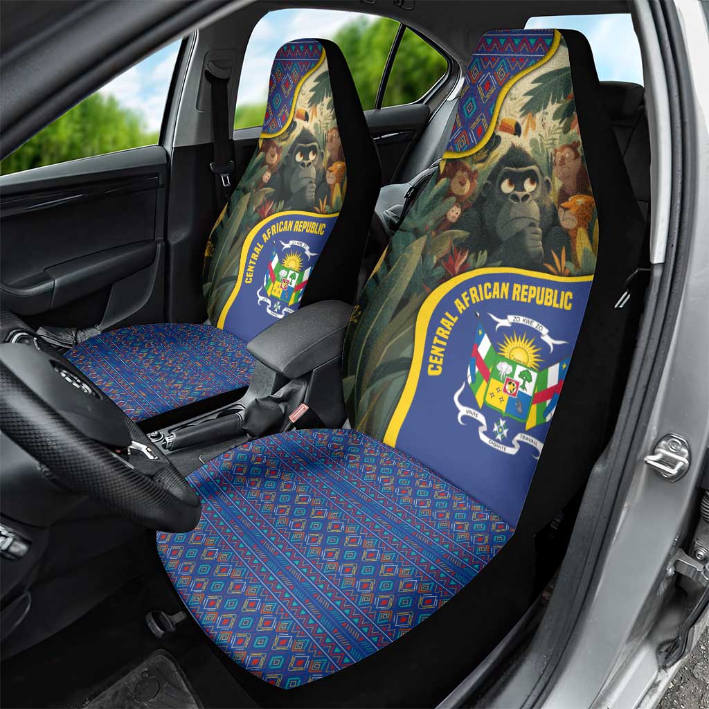 Central African Republic Car Seat Cover with Jungle Animal Design and National Emblem Pattern - Wonder Print Shop