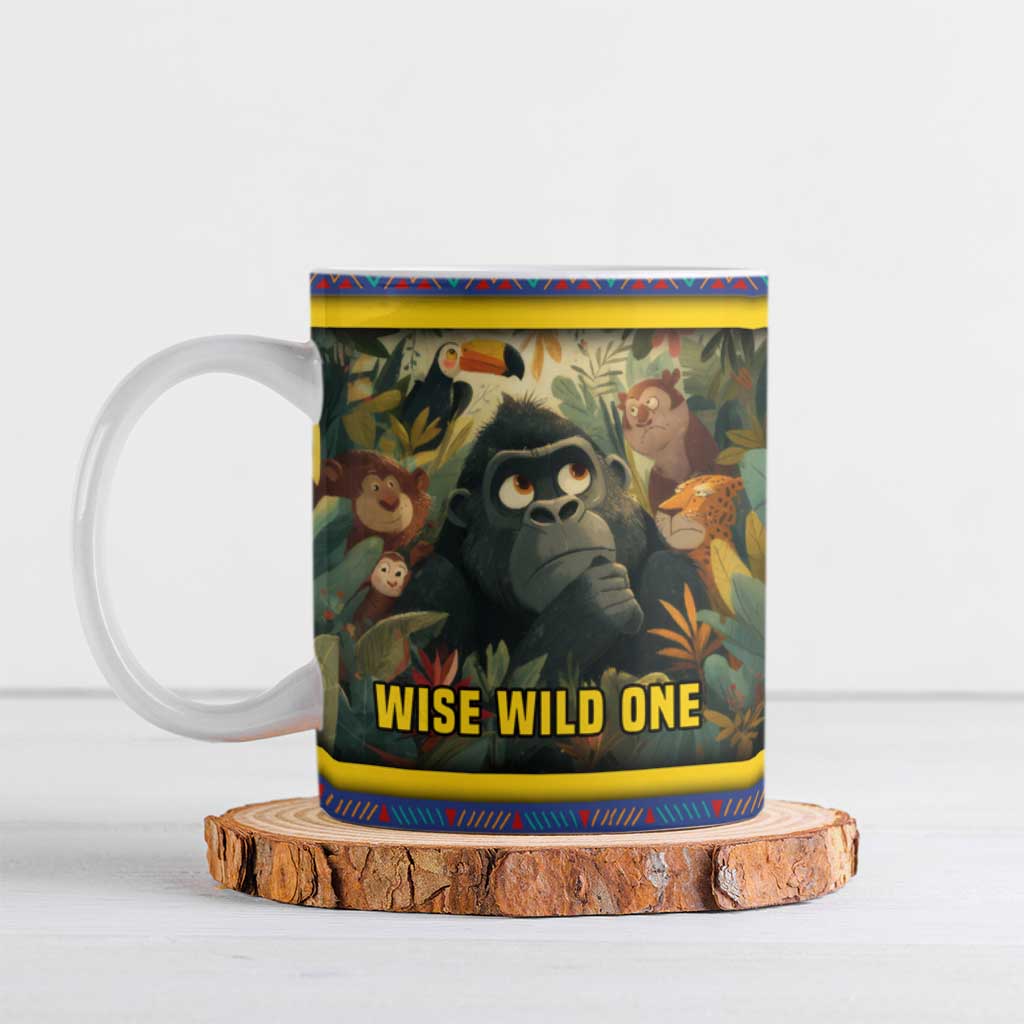 Central African Republic Ceramic Mug with Jungle Animal Design and National Emblem Pattern - Wonder Print Shop