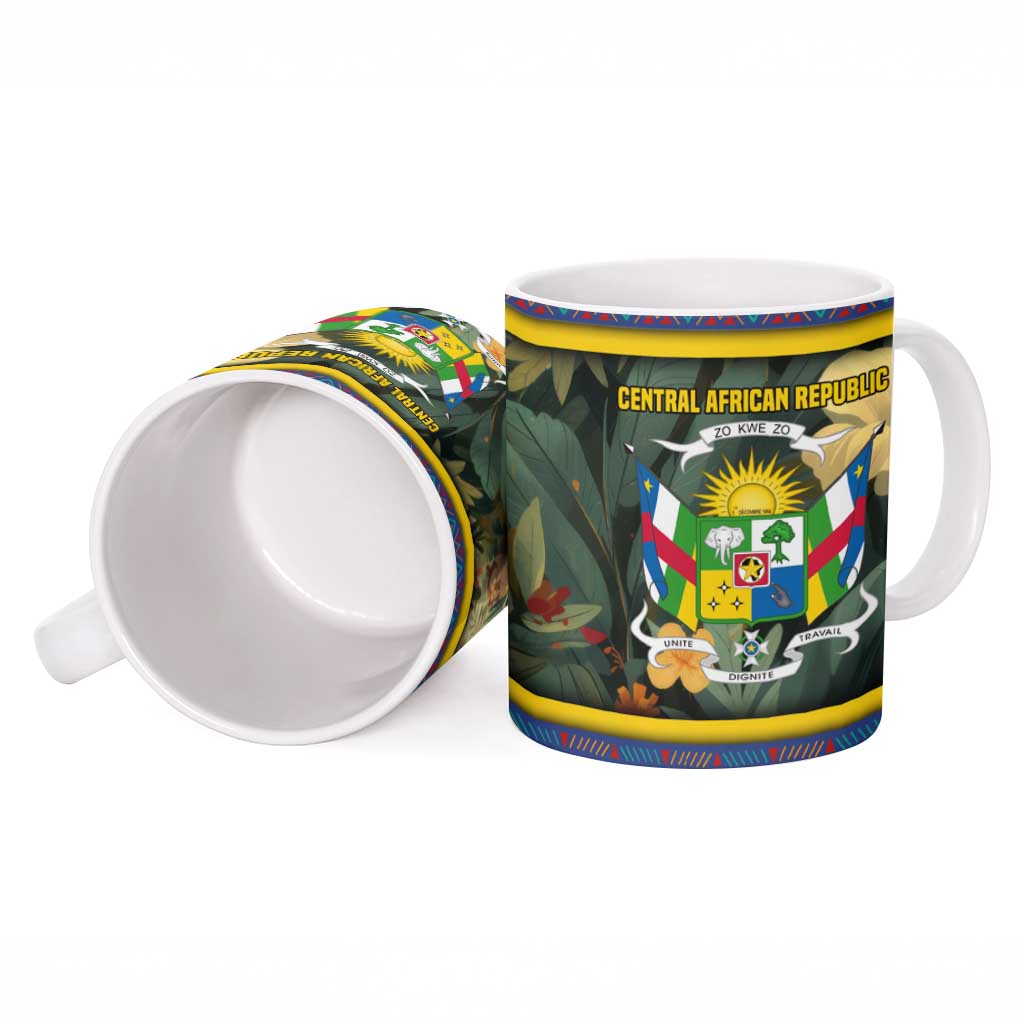 Central African Republic Ceramic Mug with Jungle Animal Design and National Emblem Pattern - Wonder Print Shop