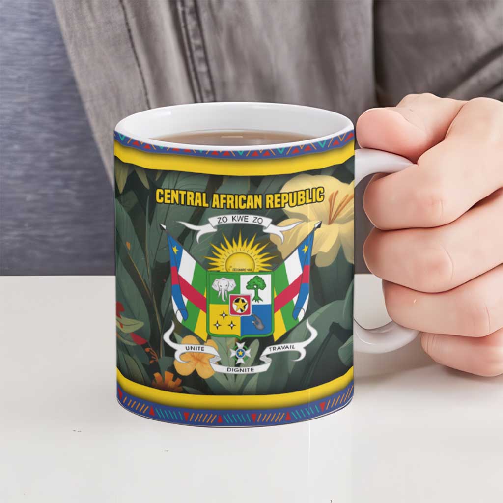 Central African Republic Ceramic Mug with Jungle Animal Design and National Emblem Pattern - Wonder Print Shop