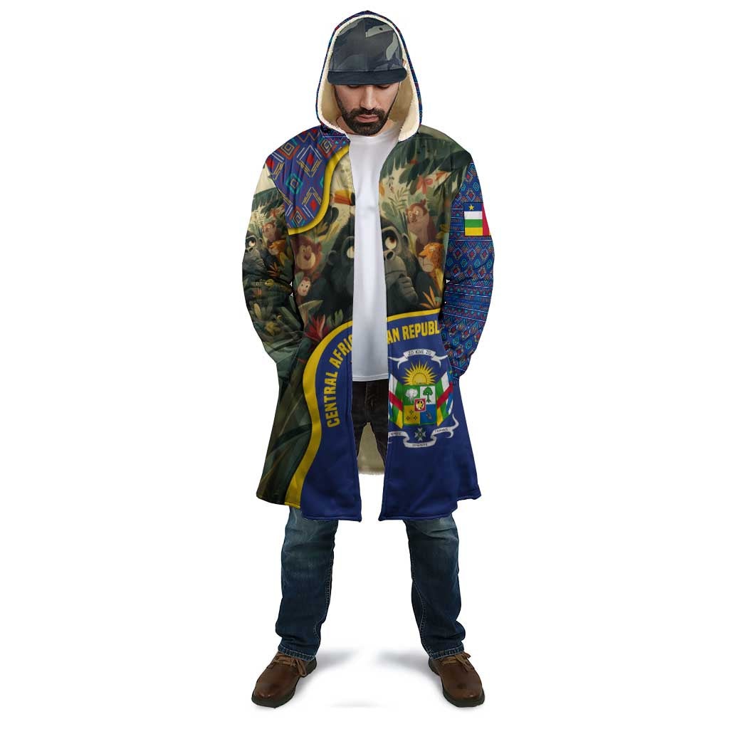 Central African Republic Cloak with Jungle Animal Design and National Emblem Pattern - Wonder Print Shop