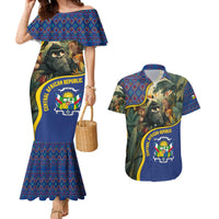 Central African Republic Couples Matching Mermaid Dress and Hawaiian Shirt with Jungle Animal Design and National Emblem Pattern - Wonder Print Shop