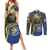 Central African Republic Couples Matching Summer Maxi Dress and Long Sleeve Button Shirt with Jungle Animal Design and National Emblem Pattern - Wonder Print Shop