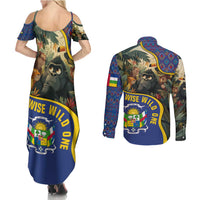 Central African Republic Couples Matching Summer Maxi Dress and Long Sleeve Button Shirt with Jungle Animal Design and National Emblem Pattern - Wonder Print Shop