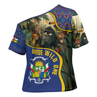 Central African Republic Cross Shoulder Shirt with Jungle Animal Design and National Emblem Pattern - Wonder Print Shop