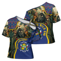 Central African Republic Cross Shoulder Shirt with Jungle Animal Design and National Emblem Pattern - Wonder Print Shop