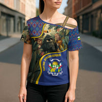Central African Republic Cross Shoulder Shirt with Jungle Animal Design and National Emblem Pattern - Wonder Print Shop