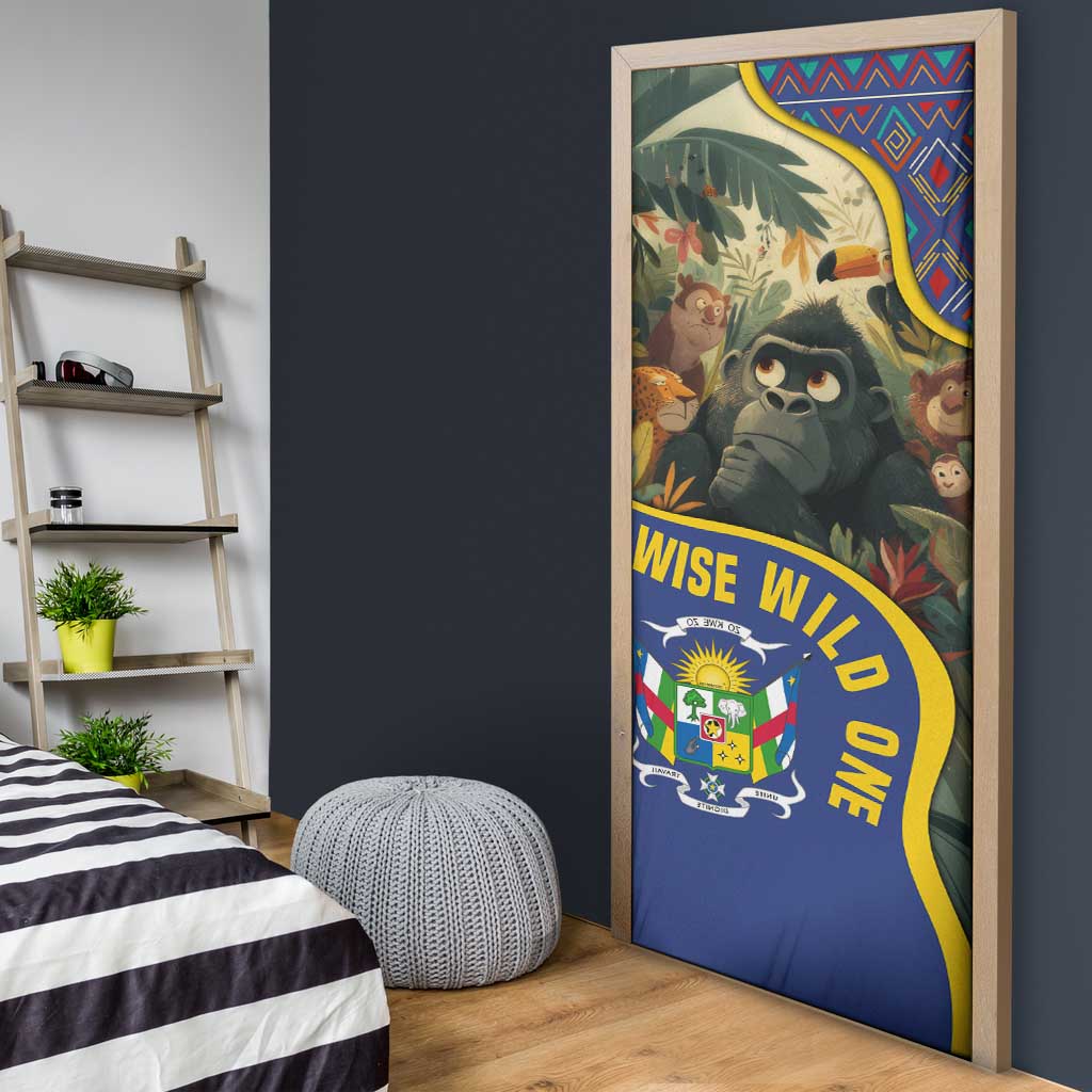 Central African Republic Door Cover with Jungle Animal Design and National Emblem Pattern - Wonder Print Shop