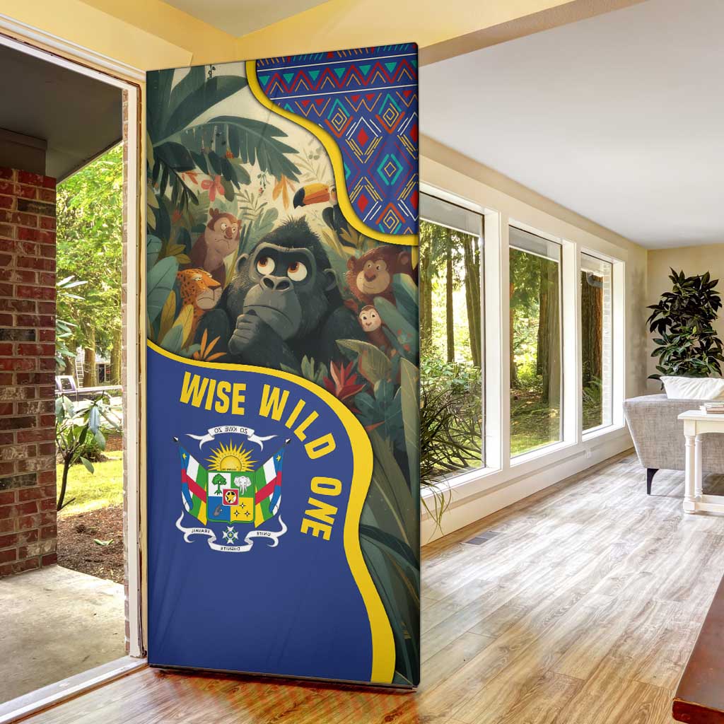 Central African Republic Door Cover with Jungle Animal Design and National Emblem Pattern - Wonder Print Shop