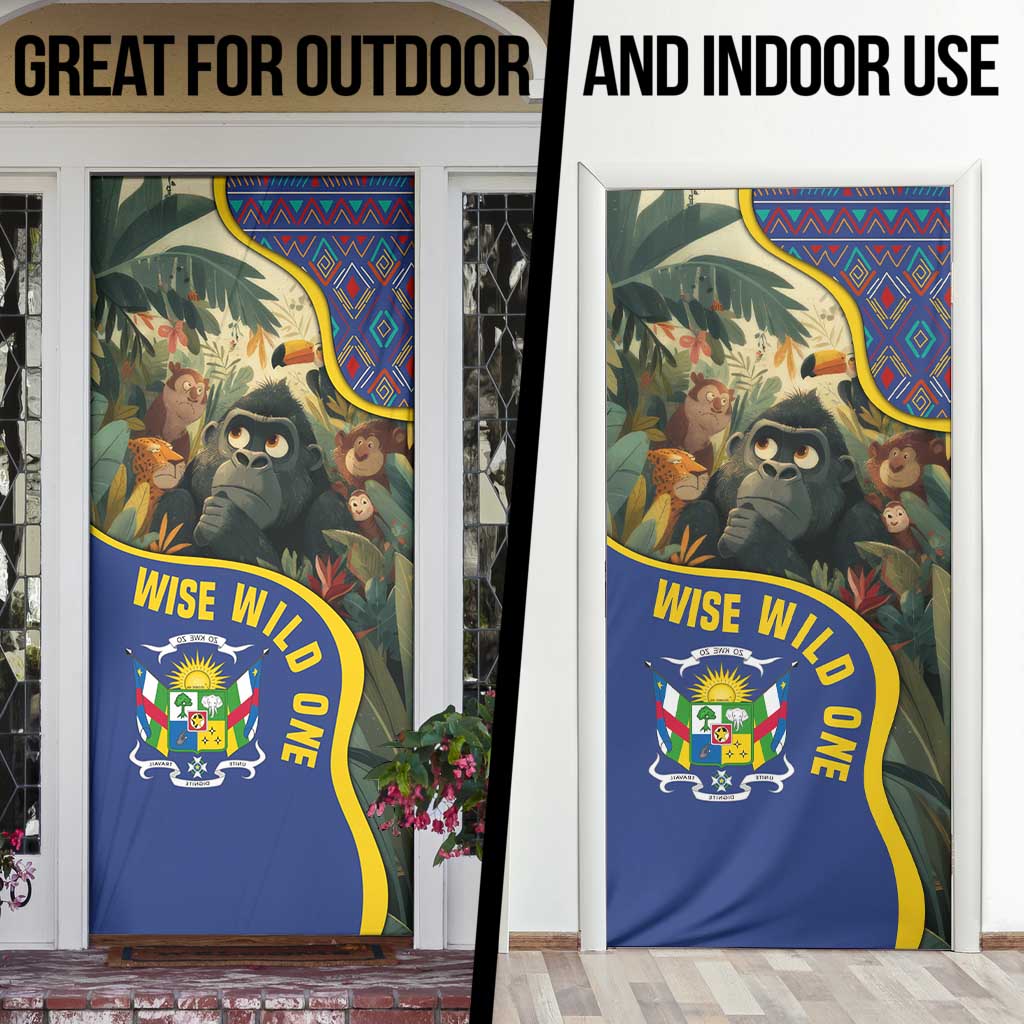 Central African Republic Door Cover with Jungle Animal Design and National Emblem Pattern - Wonder Print Shop