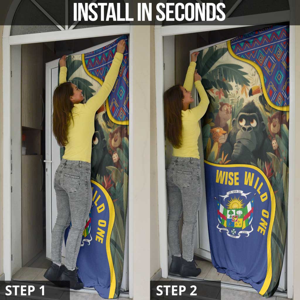 Central African Republic Door Cover with Jungle Animal Design and National Emblem Pattern - Wonder Print Shop