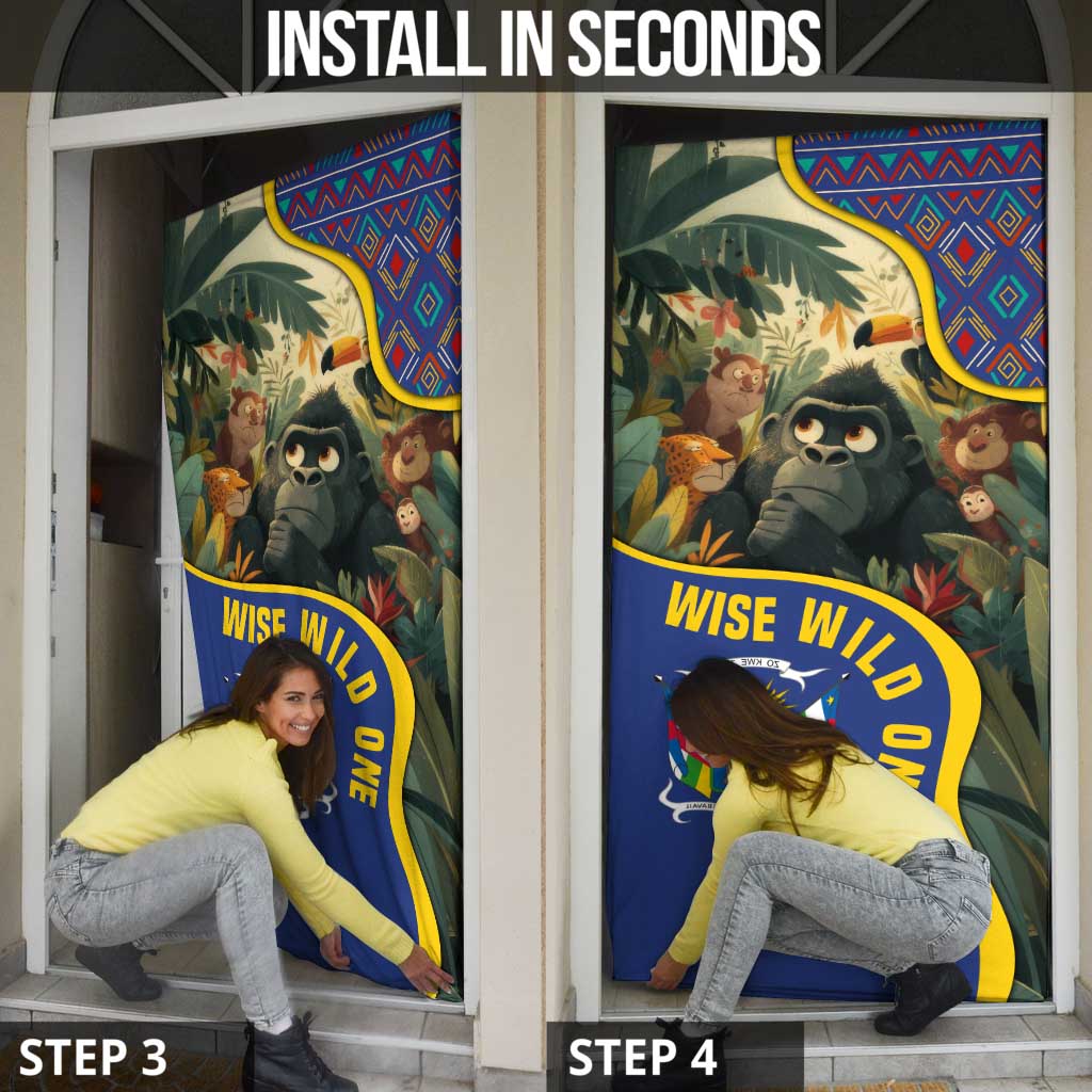 Central African Republic Door Cover with Jungle Animal Design and National Emblem Pattern - Wonder Print Shop