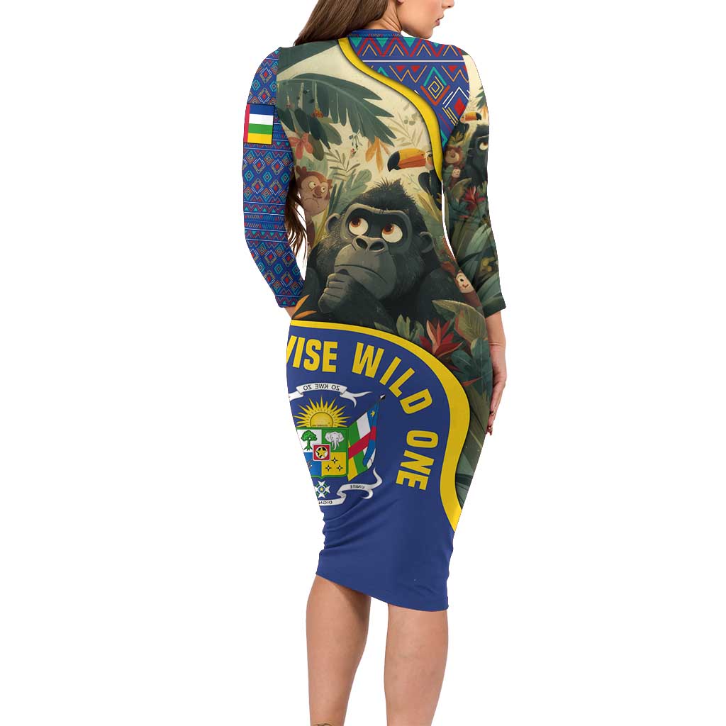 Central African Republic Family Matching Long Sleeve Bodycon Dress and Hawaiian Shirt with Jungle Animal Design and National Emblem Pattern - Wonder Print Shop