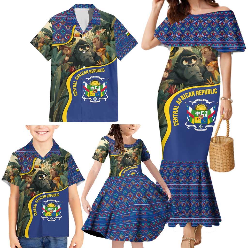 Central African Republic Family Matching Mermaid Dress and Hawaiian Shirt with Jungle Animal Design and National Emblem Pattern - Wonder Print Shop
