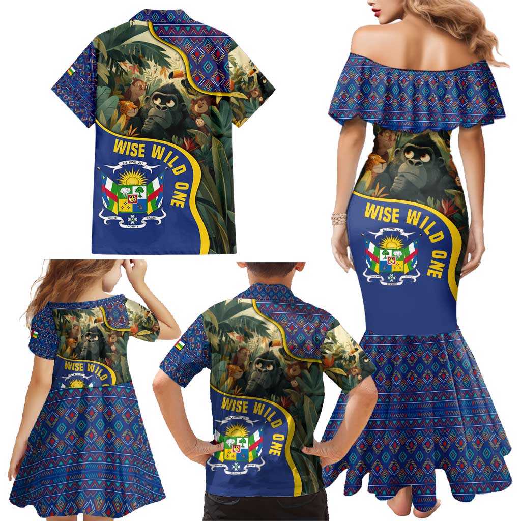 Central African Republic Family Matching Mermaid Dress and Hawaiian Shirt with Jungle Animal Design and National Emblem Pattern - Wonder Print Shop