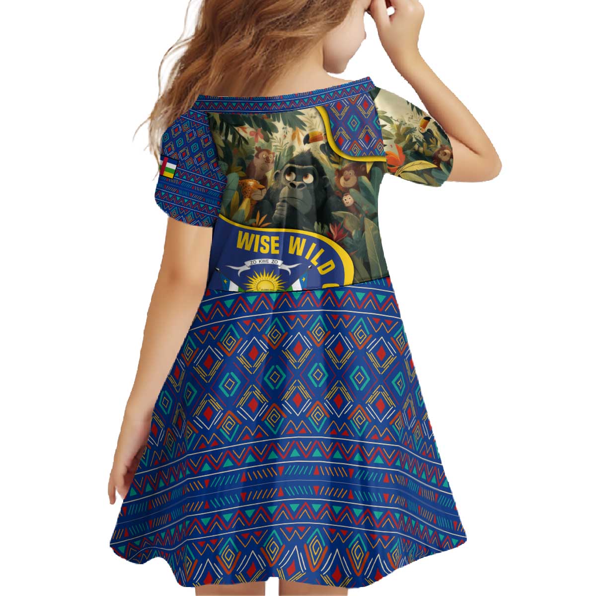 Central African Republic Family Matching Off The Shoulder Long Sleeve Dress and Hawaiian Shirt with Jungle Animal Design and National Emblem Pattern - Wonder Print Shop