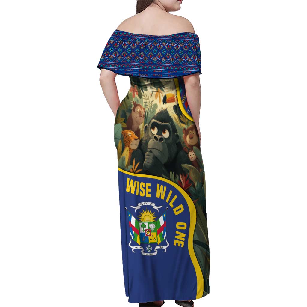 Central African Republic Family Matching Off Shoulder Maxi Dress and Hawaiian Shirt with Jungle Animal Design and National Emblem Pattern - Wonder Print Shop