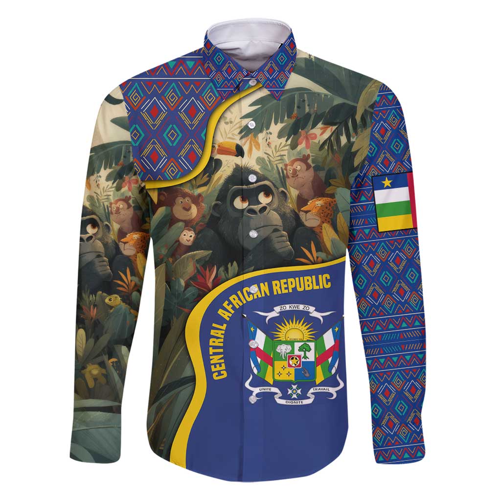 Central African Republic Family Matching Puletasi and Hawaiian Shirt with Jungle Animal Design and National Emblem Pattern - Wonder Print Shop