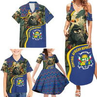 Central African Republic Family Matching Summer Maxi Dress and Hawaiian Shirt with Jungle Animal Design and National Emblem Pattern - Wonder Print Shop