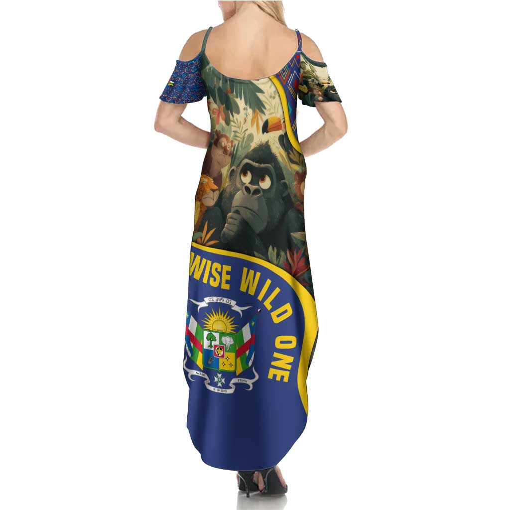 Central African Republic Family Matching Summer Maxi Dress and Hawaiian Shirt with Jungle Animal Design and National Emblem Pattern - Wonder Print Shop
