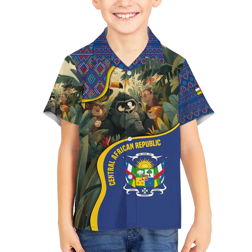 Central African Republic Family Matching Summer Maxi Dress and Hawaiian Shirt with Jungle Animal Design and National Emblem Pattern - Wonder Print Shop