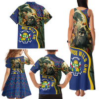 Central African Republic Family Matching Tank Maxi Dress and Hawaiian Shirt with Jungle Animal Design and National Emblem Pattern - Wonder Print Shop