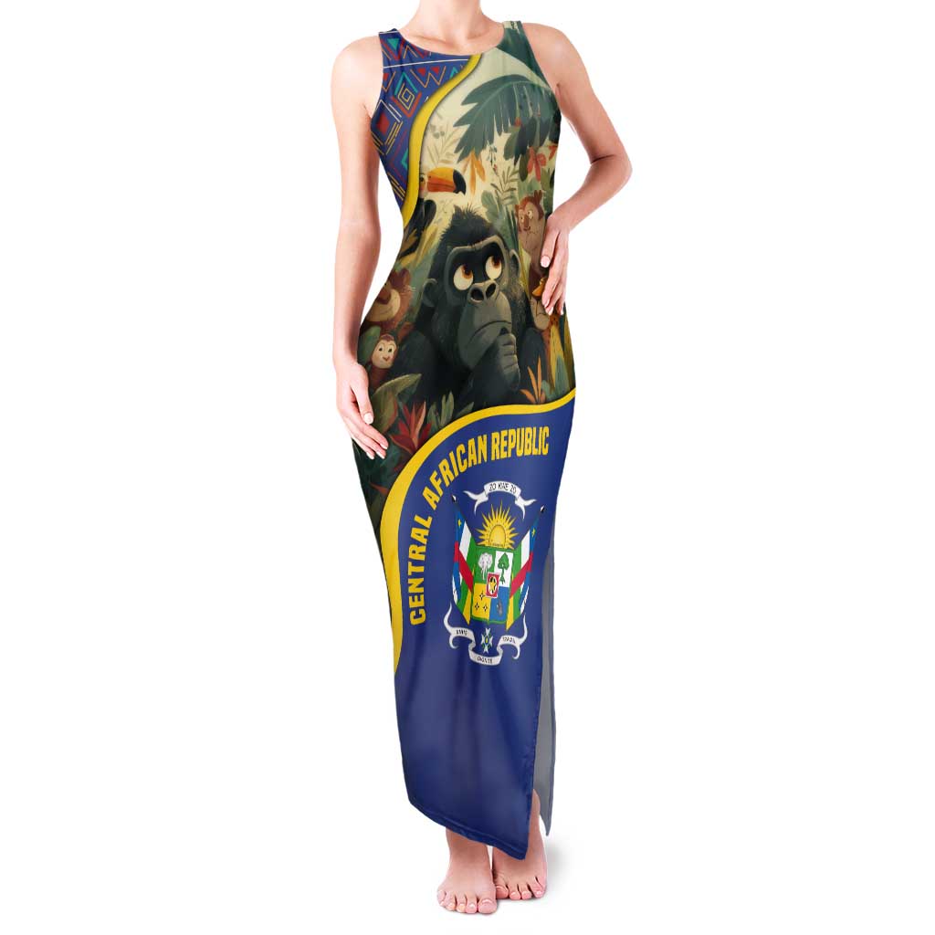 Central African Republic Family Matching Tank Maxi Dress and Hawaiian Shirt with Jungle Animal Design and National Emblem Pattern - Wonder Print Shop