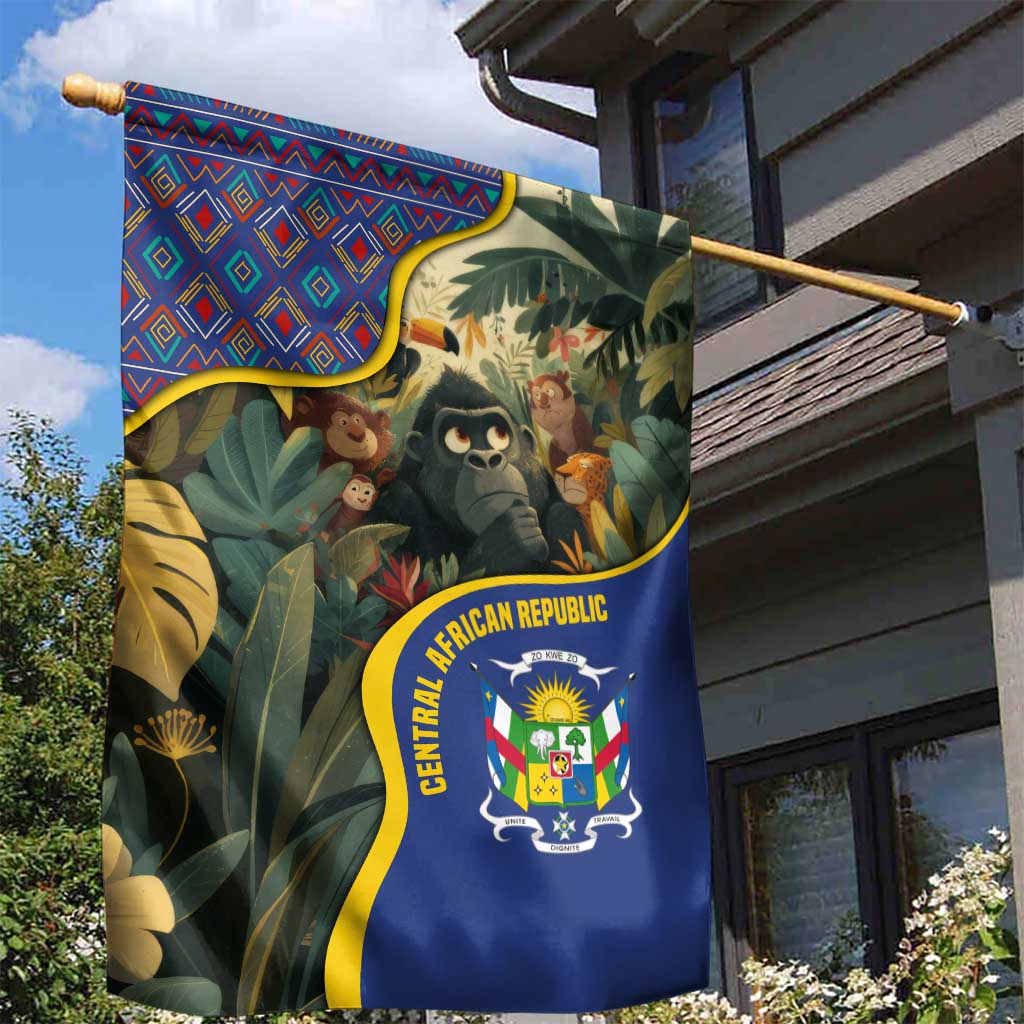 Central African Republic Garden Flag with Jungle Animal Design and National Emblem Pattern - Wonder Print Shop