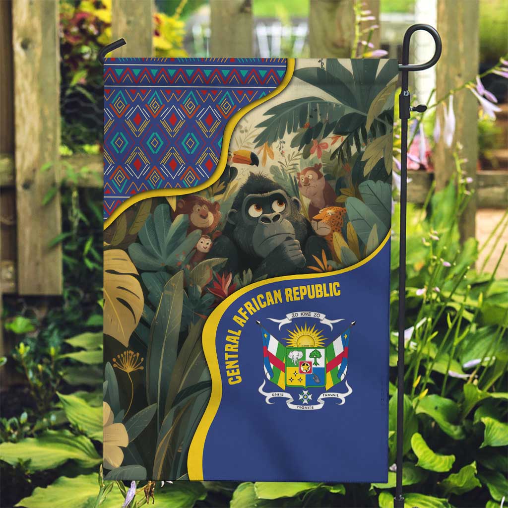 Central African Republic Garden Flag with Jungle Animal Design and National Emblem Pattern - Wonder Print Shop