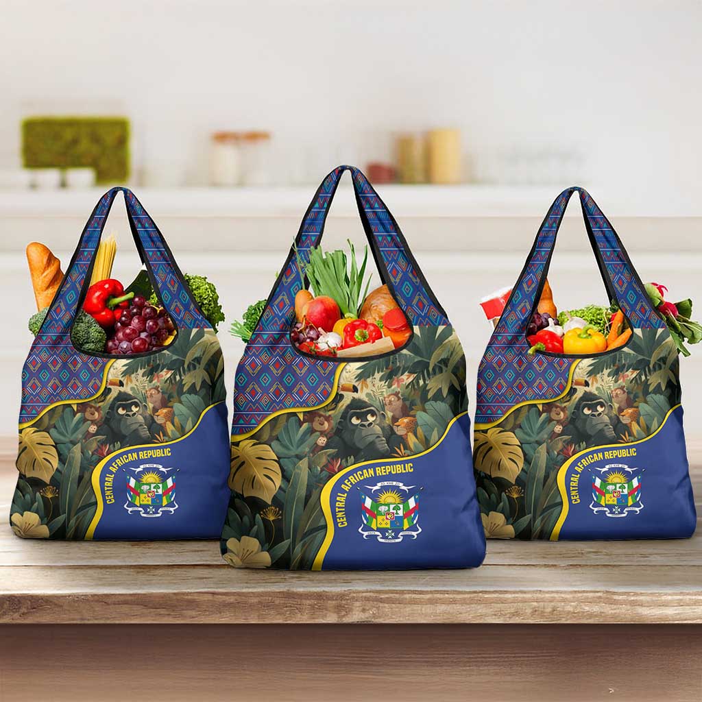 Central African Republic Grocery Bag with Jungle Animal Design and National Emblem Pattern - Wonder Print Shop